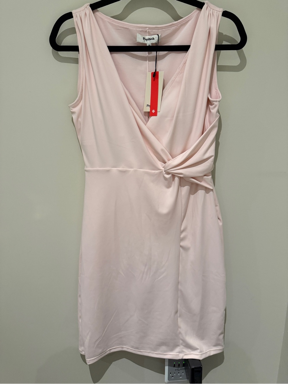 NWT Popilush Shapewear Dress Medium Blush Pink Twist Front Sleeveless Bodycon